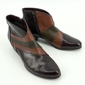 Regarde Le Ciel Women’s Brown Leather Color Block Ankle Boots Size 38
